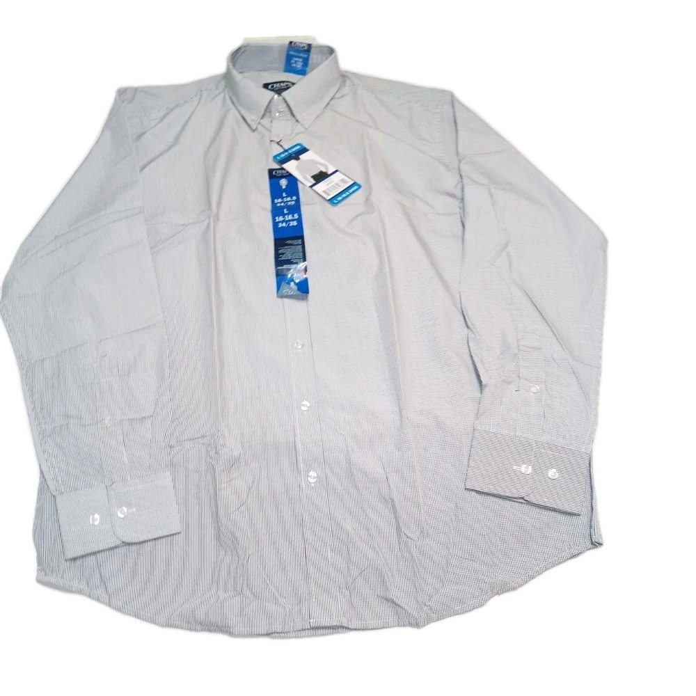 Chaps Men's Regular Fit Button-Down Dress Shirt, Black, Size L (16-16.5, 32/33)